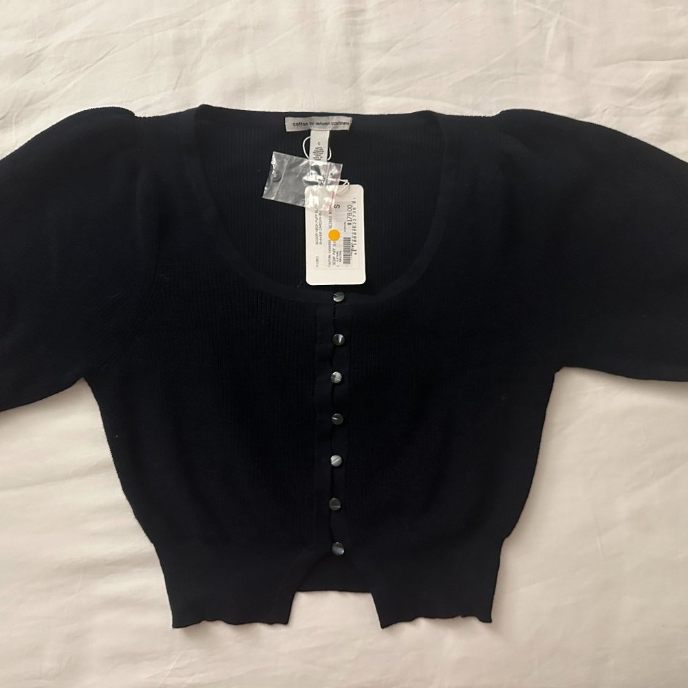 Autumn Cashmere Scoop Neck Puff Sleeve Shaker Cardi Navy